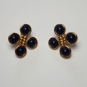 Monet Gold-plated and Blue Circle Clip-on Earrings